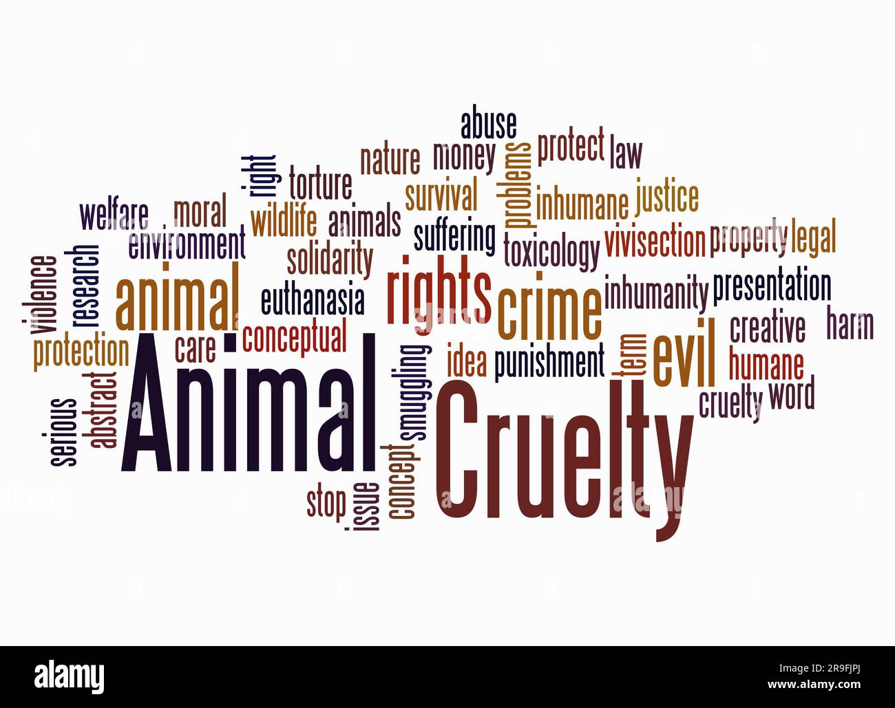 Word Cloud con concetto di CRUDELTÀ ANIMALE Crea solo con testo. Foto Stock