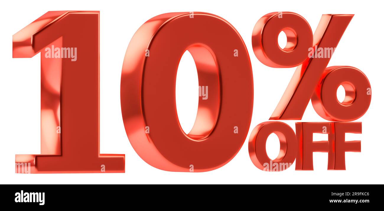 sconto del 10% sulla promozione di vendita. numero 3d con segno di percentuale. Isolato su sfondo bianco Foto Stock