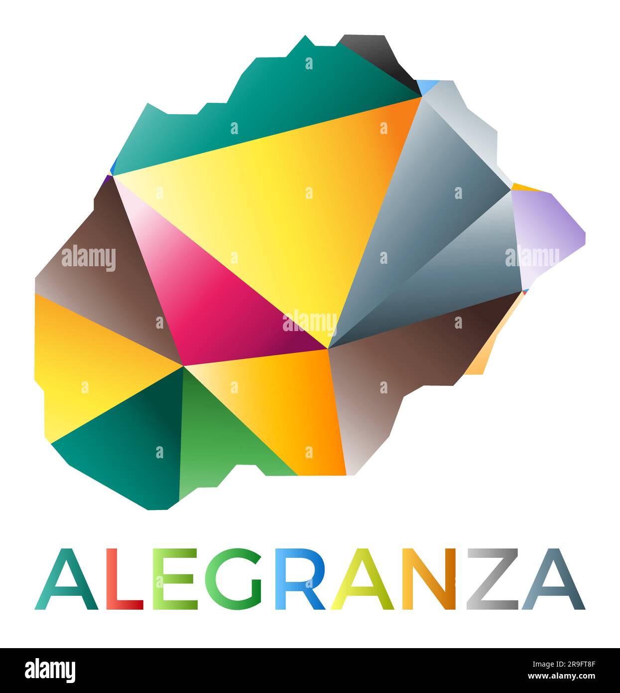 Forma Alegranza dai colori vivaci. Logo dell'isola in stile geometrico multicolore. Design moderno e alla moda. Bella illustrazione vettoriale. Illustrazione Vettoriale