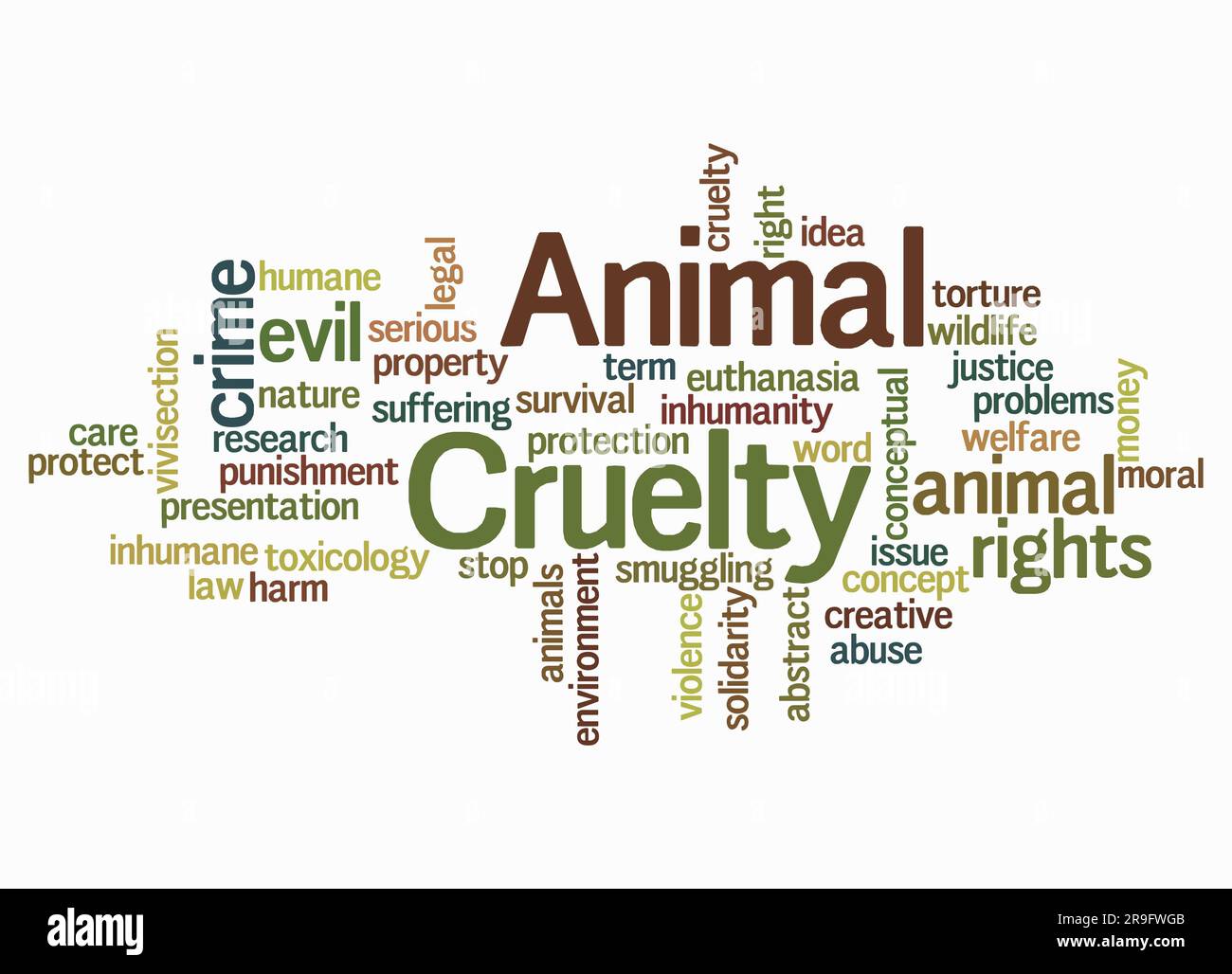 Word Cloud con concetto di CRUDELTÀ ANIMALE Crea solo con testo. Foto Stock