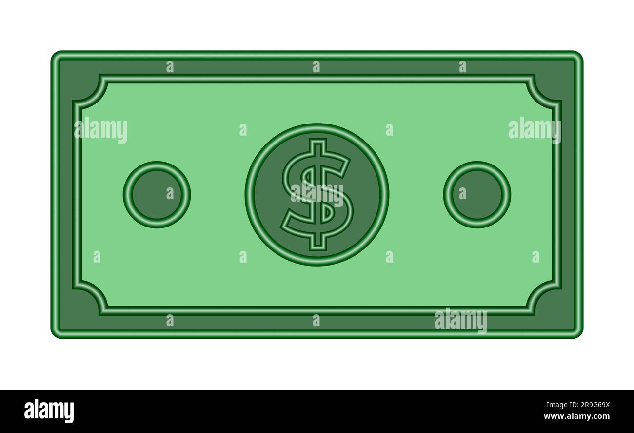 Carta verde icona 3D simbolo della valuta simbolo della banconota in dollari illustrazione del vettore di moneta isolata su sfondo bianco. Illustrazione Vettoriale