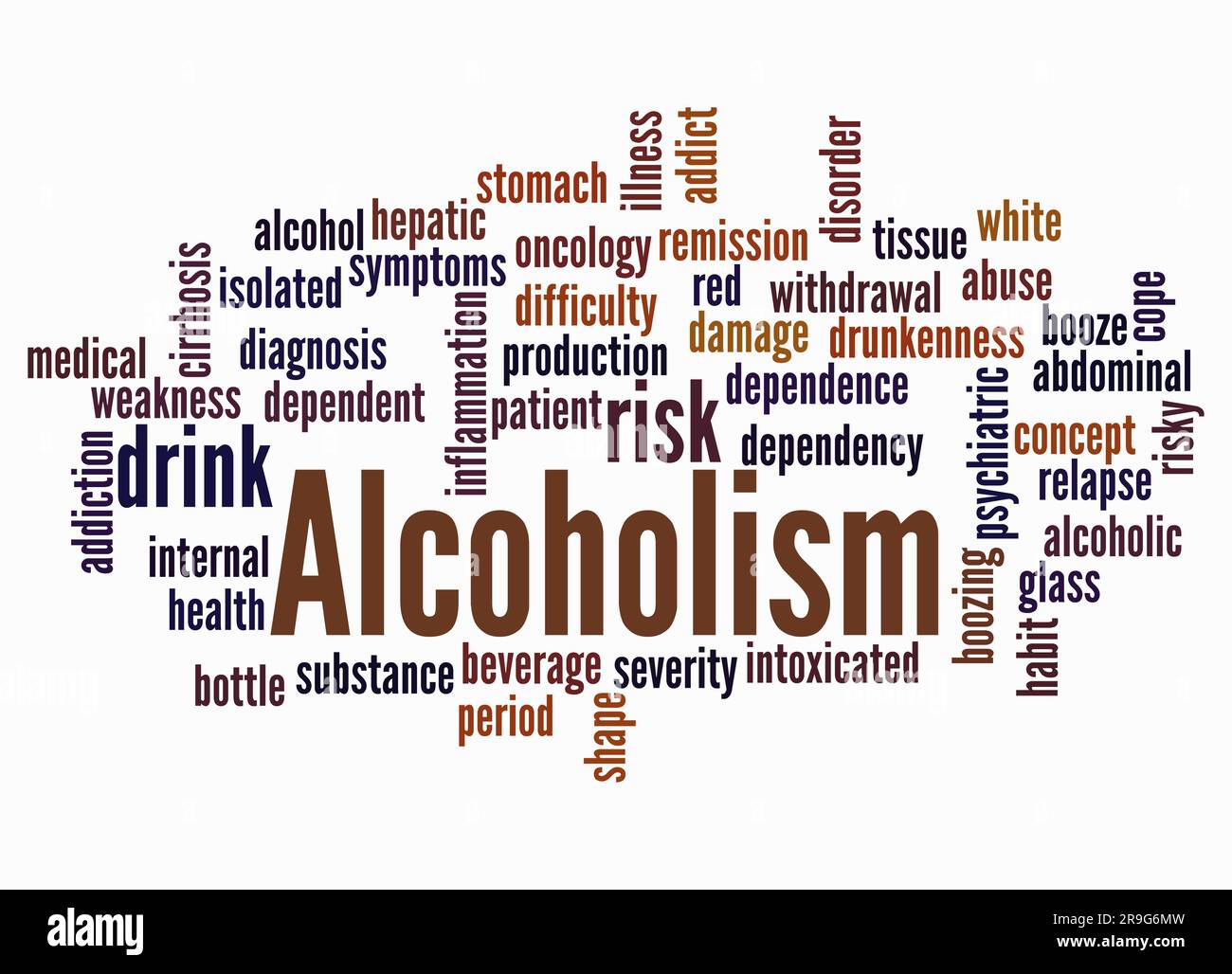 Word Cloud con concetto di ALCOLISMO creare solo con testo. Foto Stock