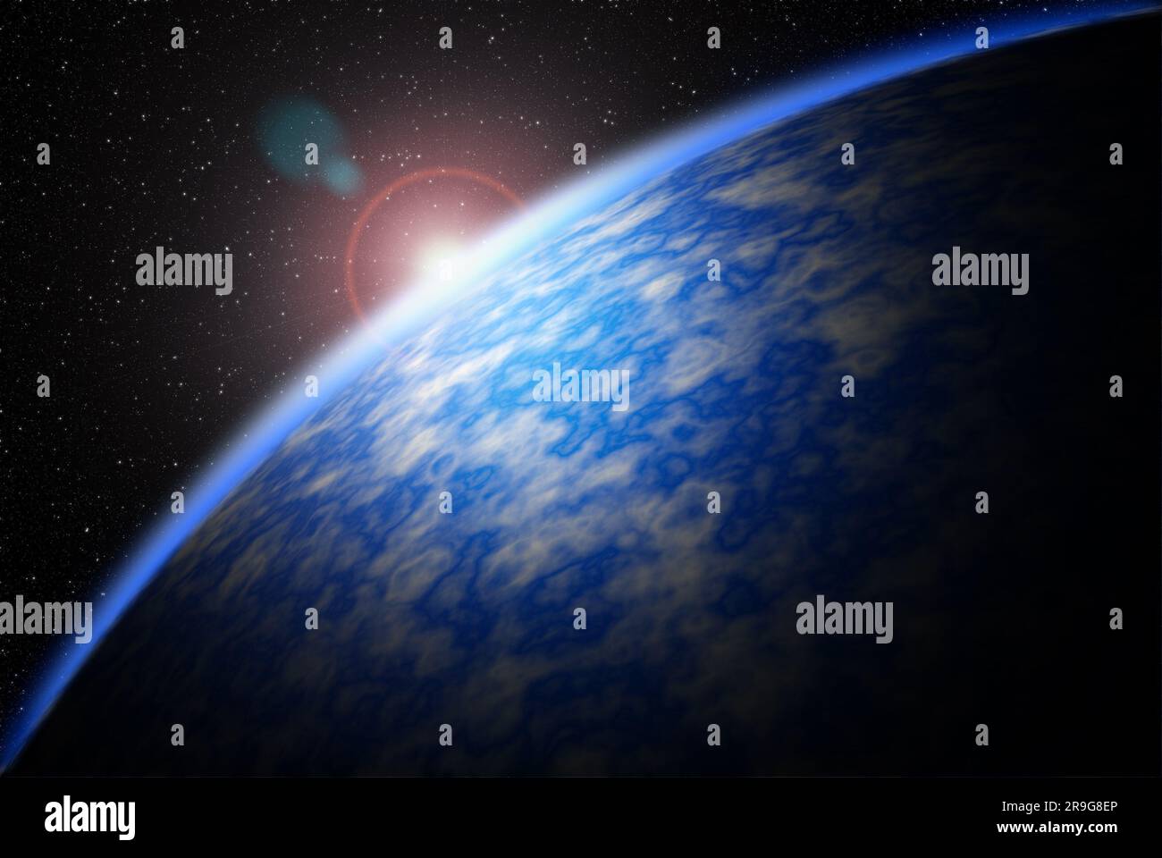 Pianeta sconosciuto dallo spazio esterno e dalla stella. Sfondo spazio esterno Foto Stock