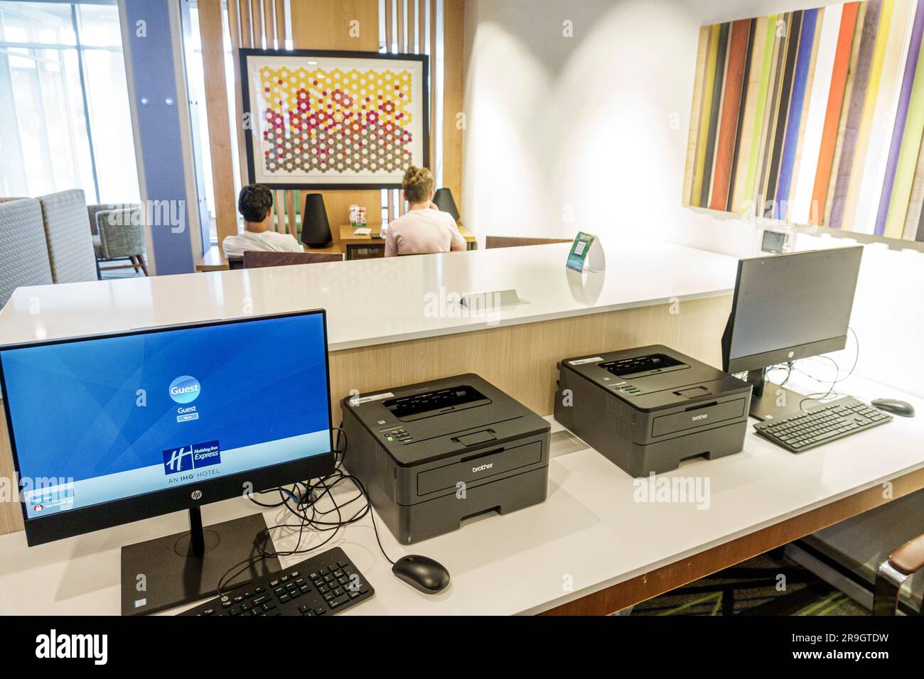 Sanford Florida, Holiday Inn Express & Suites Sanford- Lake Mary IHG Hotel, lobby centro affari gratuito, stampanti, monitor per computer, accesso Internet Foto Stock