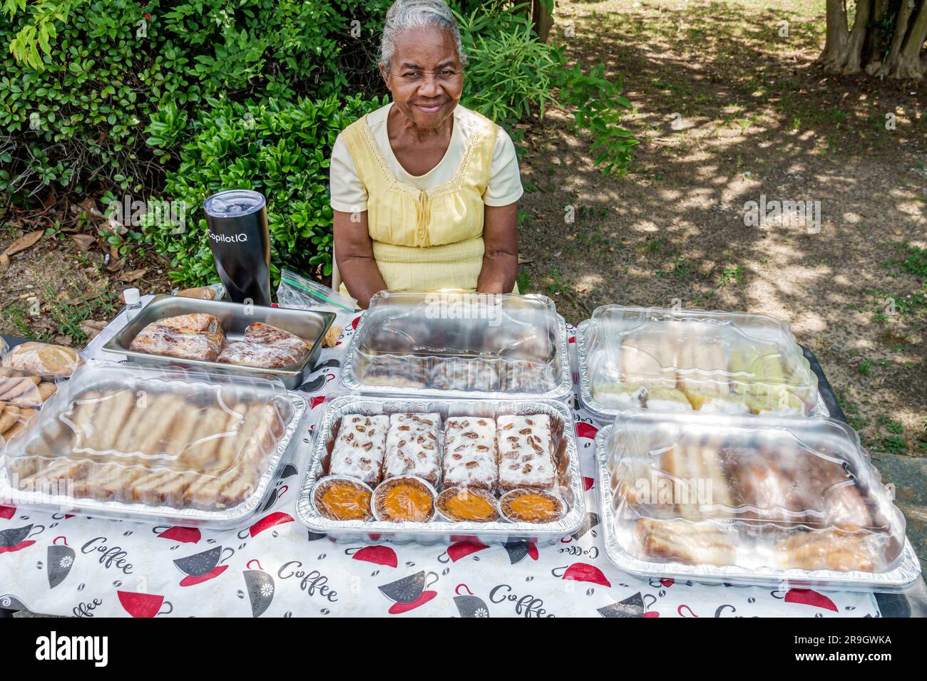 Macon Georgia, Mulberry Street Market, donna anziana afro-americana che vende dessert al forno Foto Stock