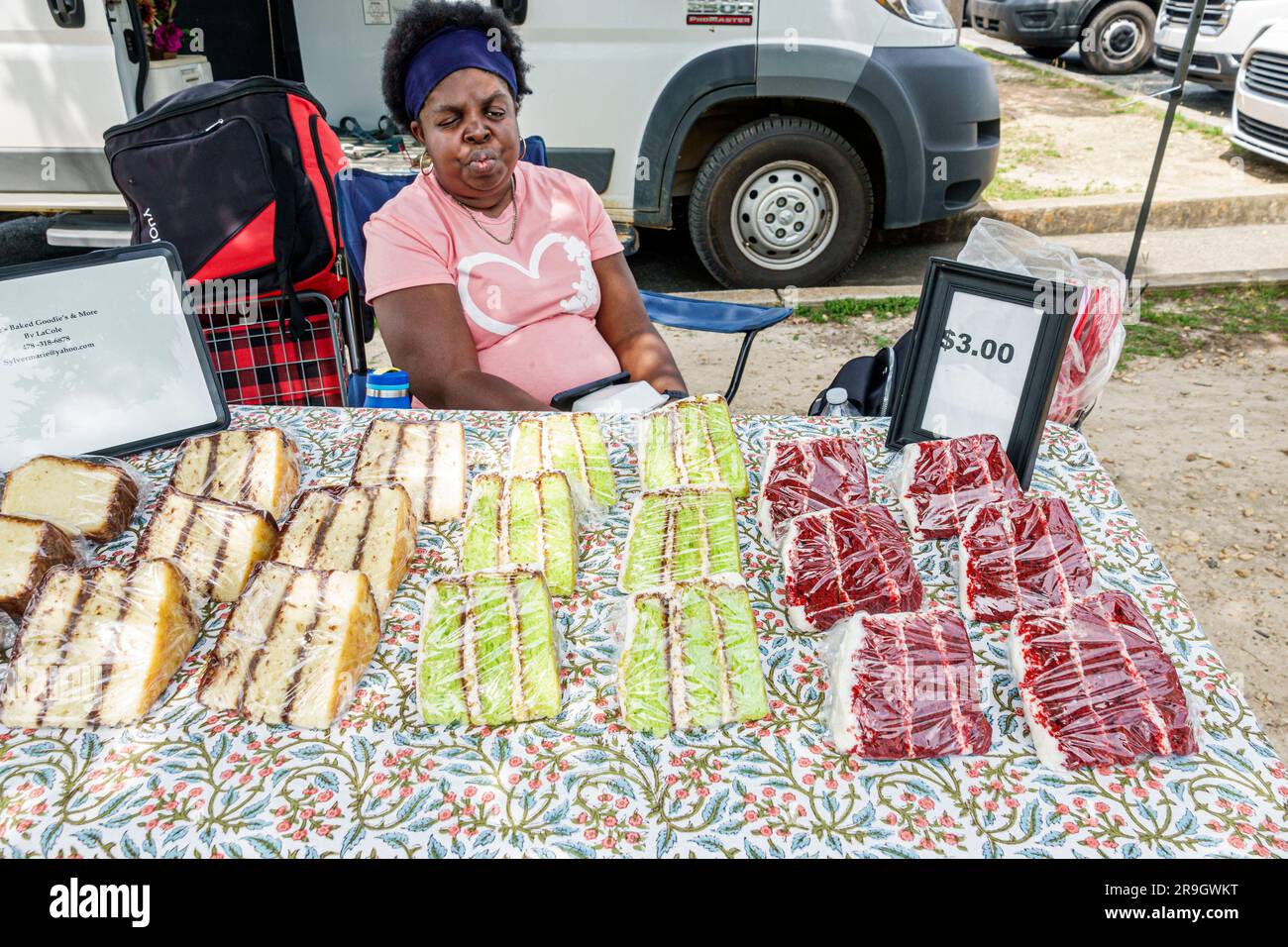 Macon Georgia, Mulberry Street Market, donna afro-americana che vende dolci al forno torte Foto Stock