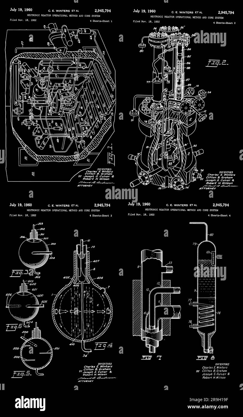 invenzioni, invenzione, vintage, arte, progetto, disegno, poster, vecchio, brevetto, stampa poster per reattori nucleari brevettati, insegnante di scienze, regalo fisico, ph Illustrazione Vettoriale