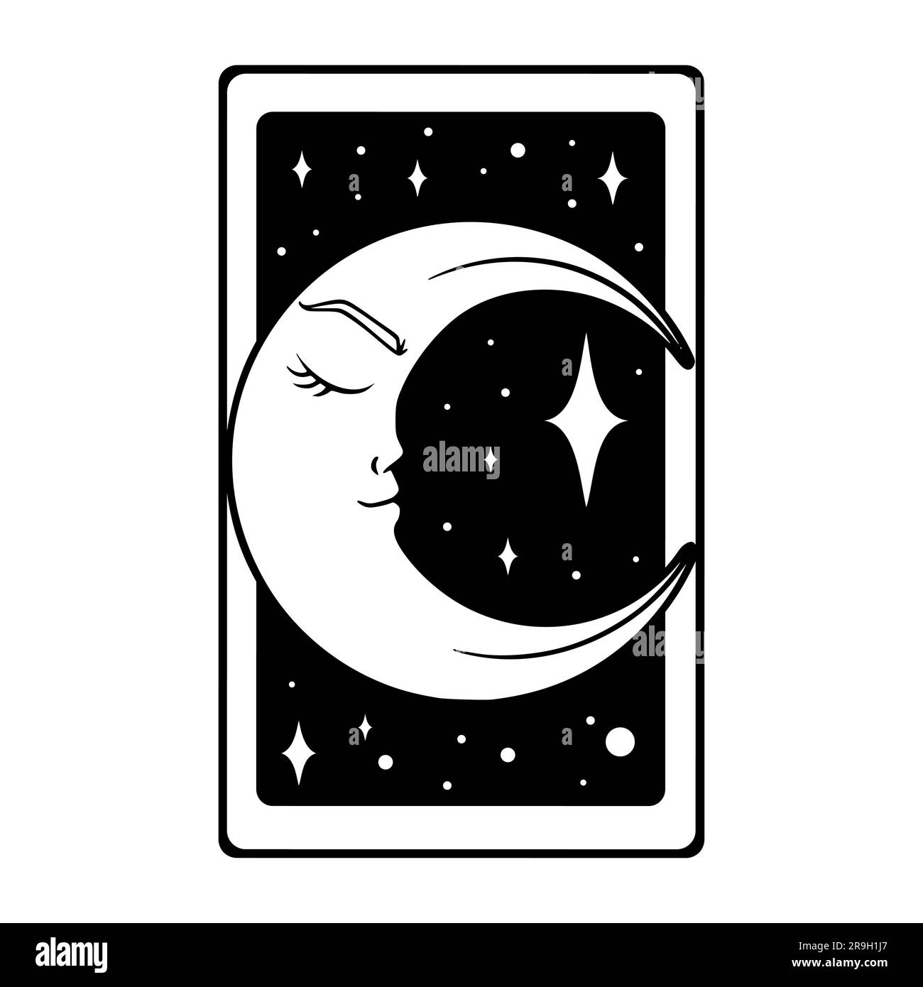 Carta estetica Tarocchi con luna a mezzaluna. Design bohémien per copertine per carte oracle. Illustrazione vettoriale isolata su sfondo bianco Illustrazione Vettoriale