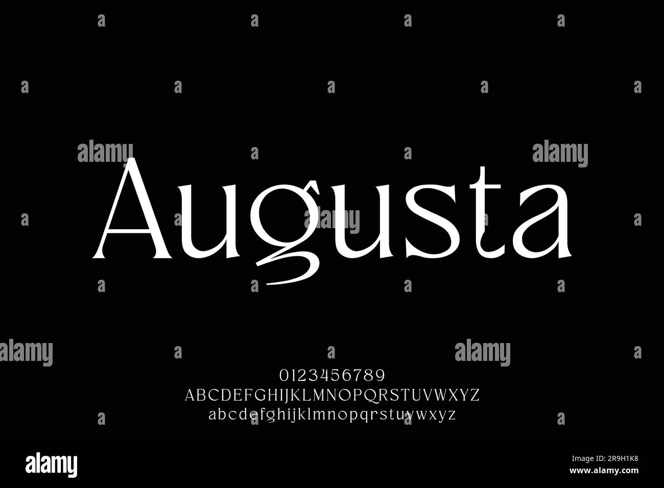 Carattere carattere alfabetico elegante e minimalista. Illustrazione alfabetica in stile tipografico di lusso con numeri e minuscole Illustrazione Vettoriale