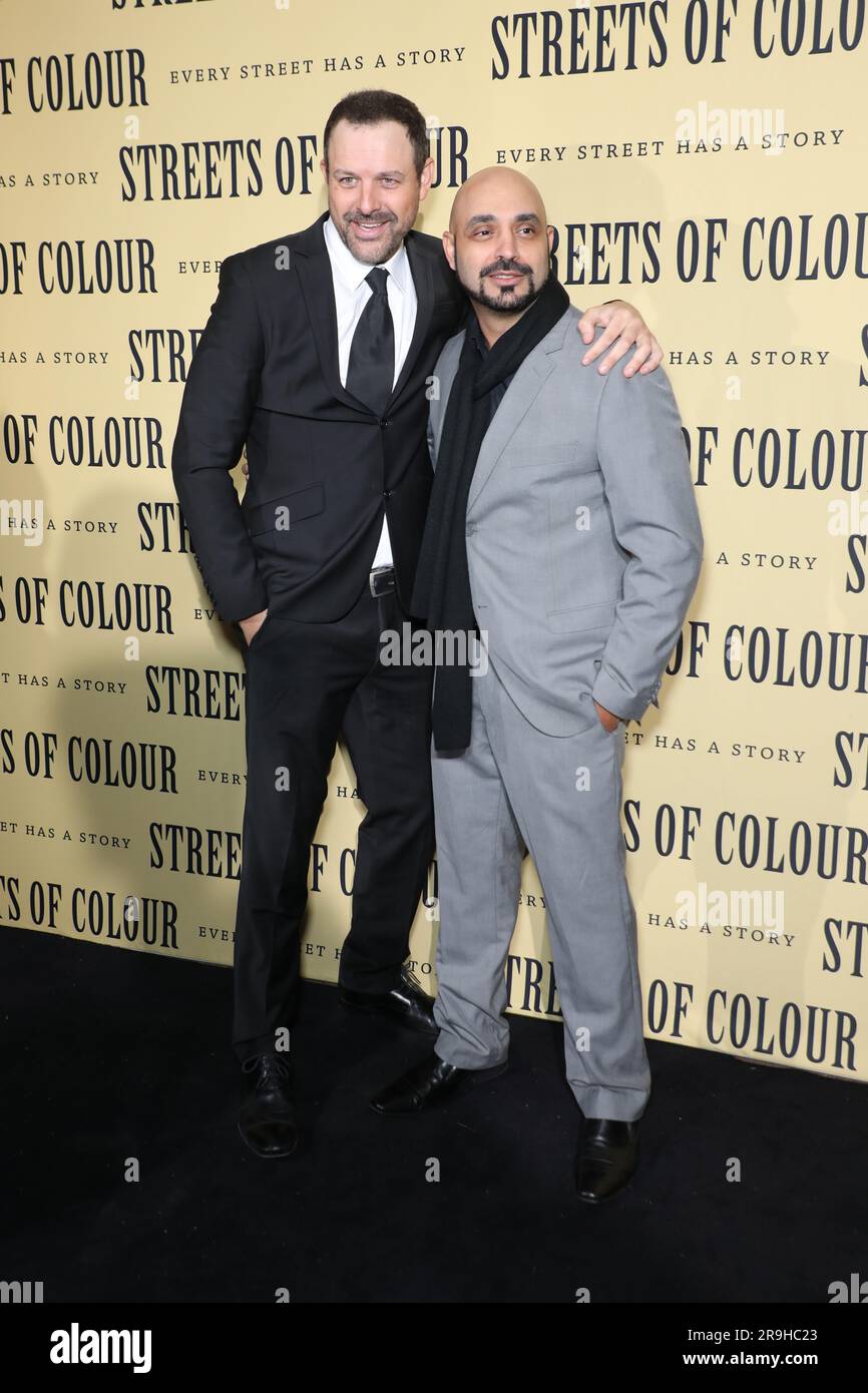 Sydney, Australia. 26 giugno 2023. Prima mondiale di «Streets of Colour» Red carpet Arrivals at Hayden Orpheum Picture Palace, 380 Military Road, Cremorne NSW 2090. Nella foto, L-R: Drew Pearson e il direttore Ronnie S. Riskalla. Crediti: Richard Milnes/Alamy Live News Foto Stock