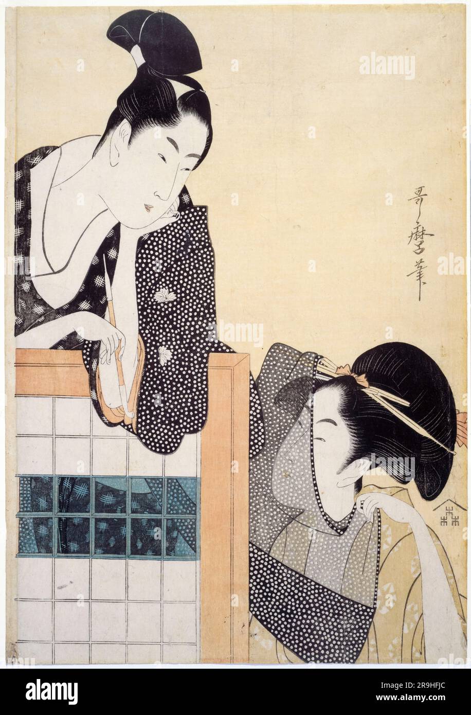 Kitagawa Utamaro, coppia con uno schermo fisso, stampa a taglio di legno in inchiostro, circa 1797 Foto Stock