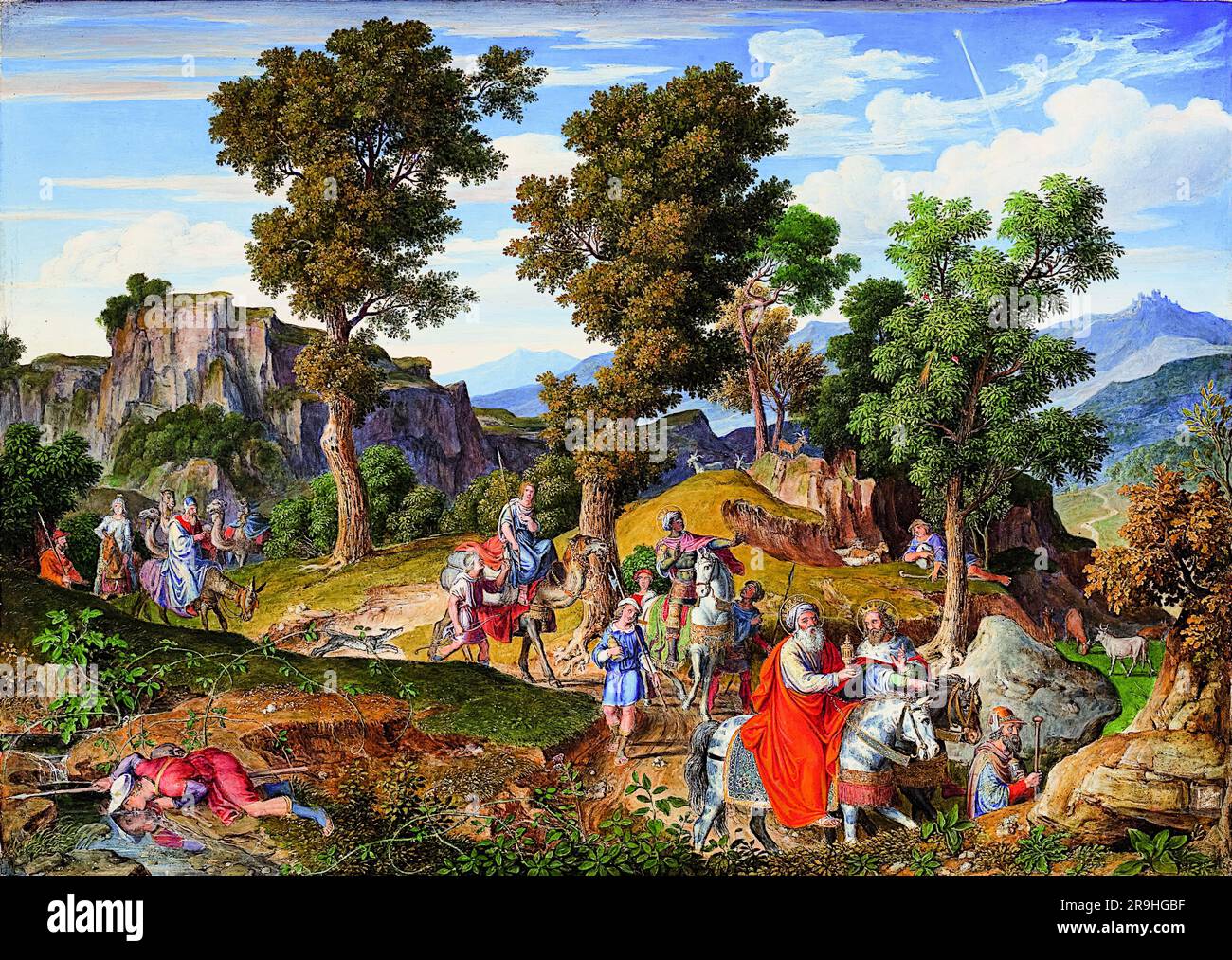 Joseph Anton Koch, Serpentara paesaggio con la Processione dei Magi, dipinto ad olio su legno, 1820 Foto Stock