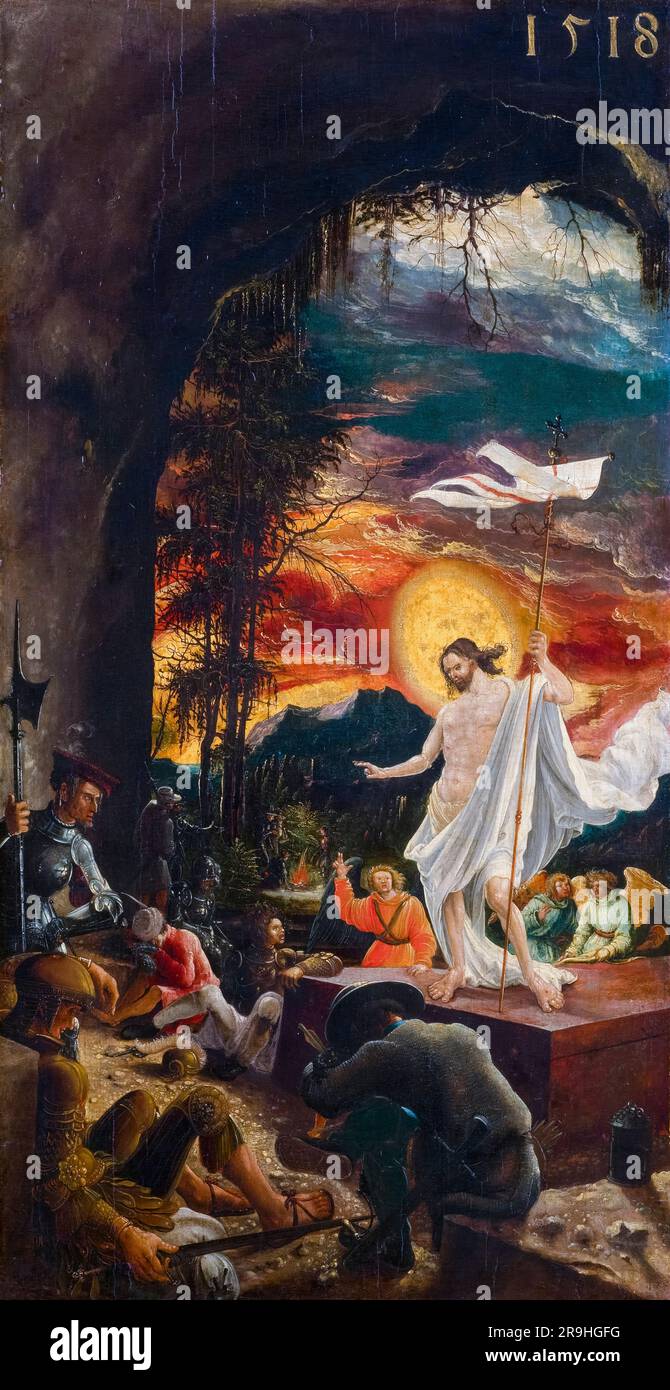 Albrecht Altdorfer, la Resurrezione di Cristo, dipinto ad olio su tavola, 1518 Foto Stock