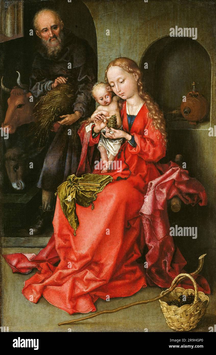 Martin Schongauer, la Sacra famiglia, dipinto ad olio su legno, 1480-1490 Foto Stock