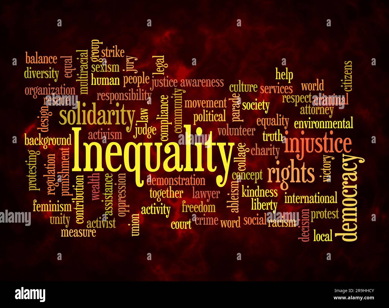 Word Cloud con concetto di DISUGUAGLIANZA crea solo con testo. Foto Stock