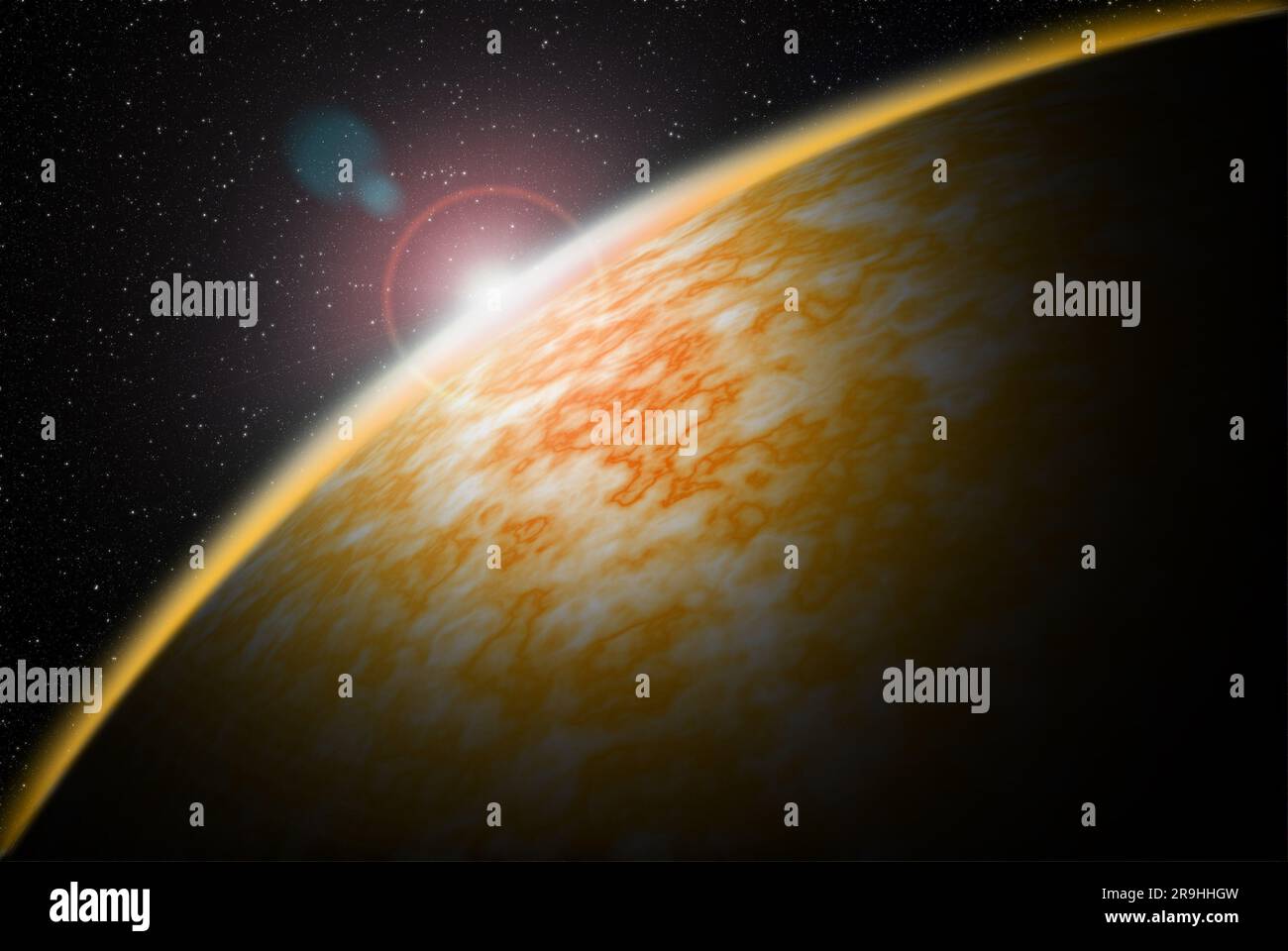 Pianeta sconosciuto dallo spazio esterno e dalla stella. Sfondo spazio esterno Foto Stock