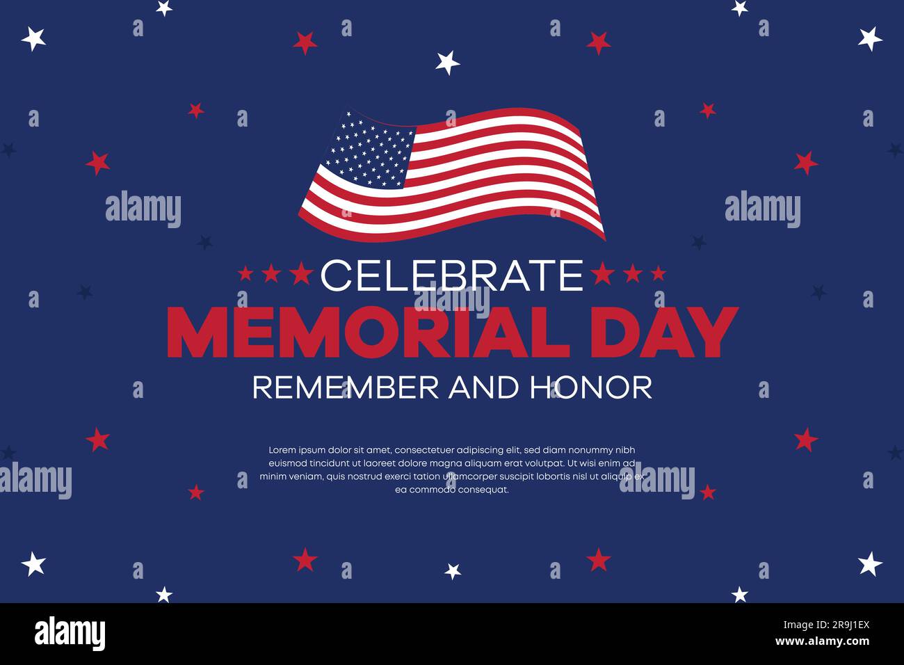 banner web per la vendita del memorial day. buon giorno commemorativo festività post. banner in offerta weekend memorial day. Modello di promozione sui social media del Memorial Day Illustrazione Vettoriale