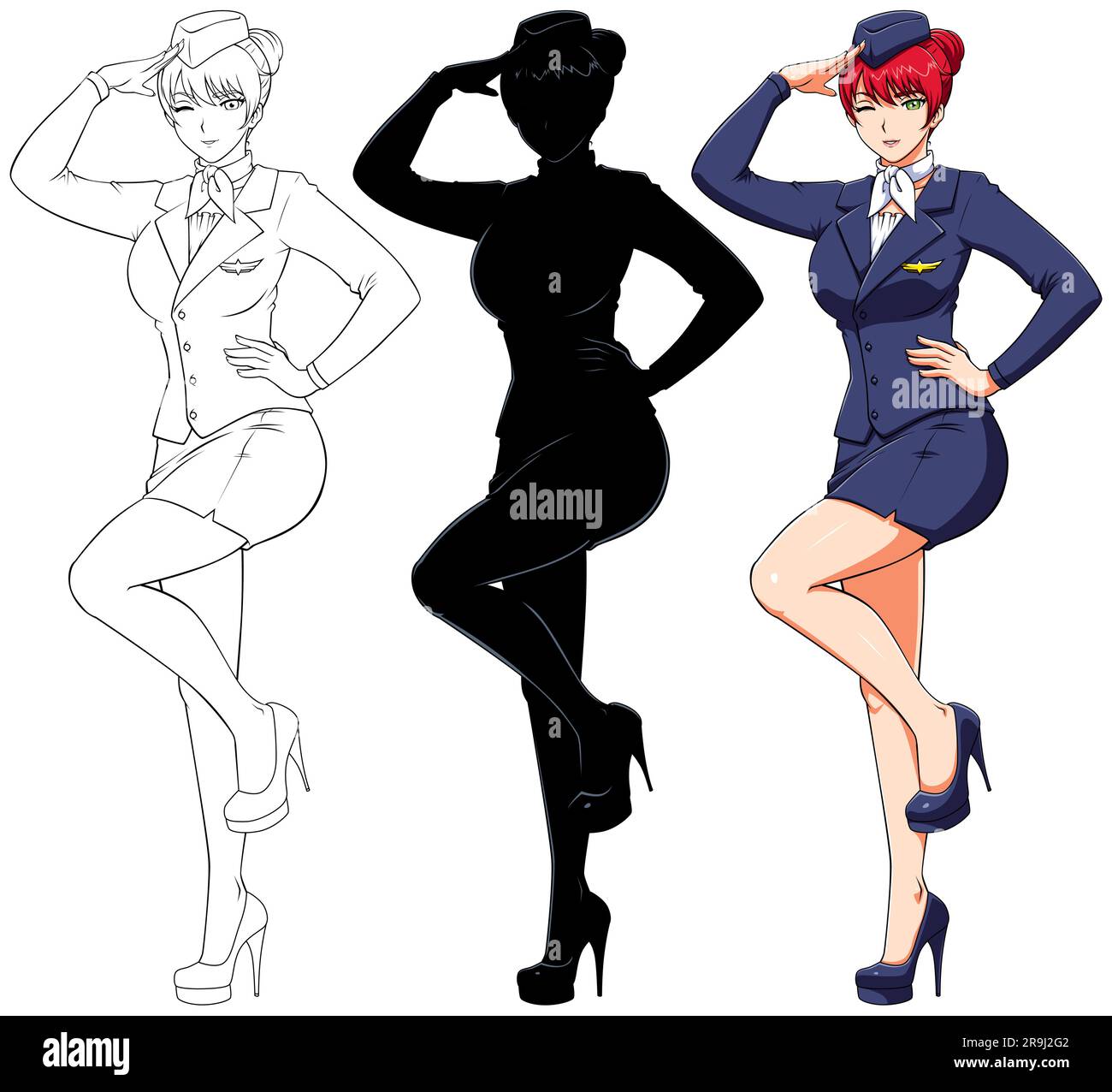 Air Hostess su White Anime Illustrazione Vettoriale