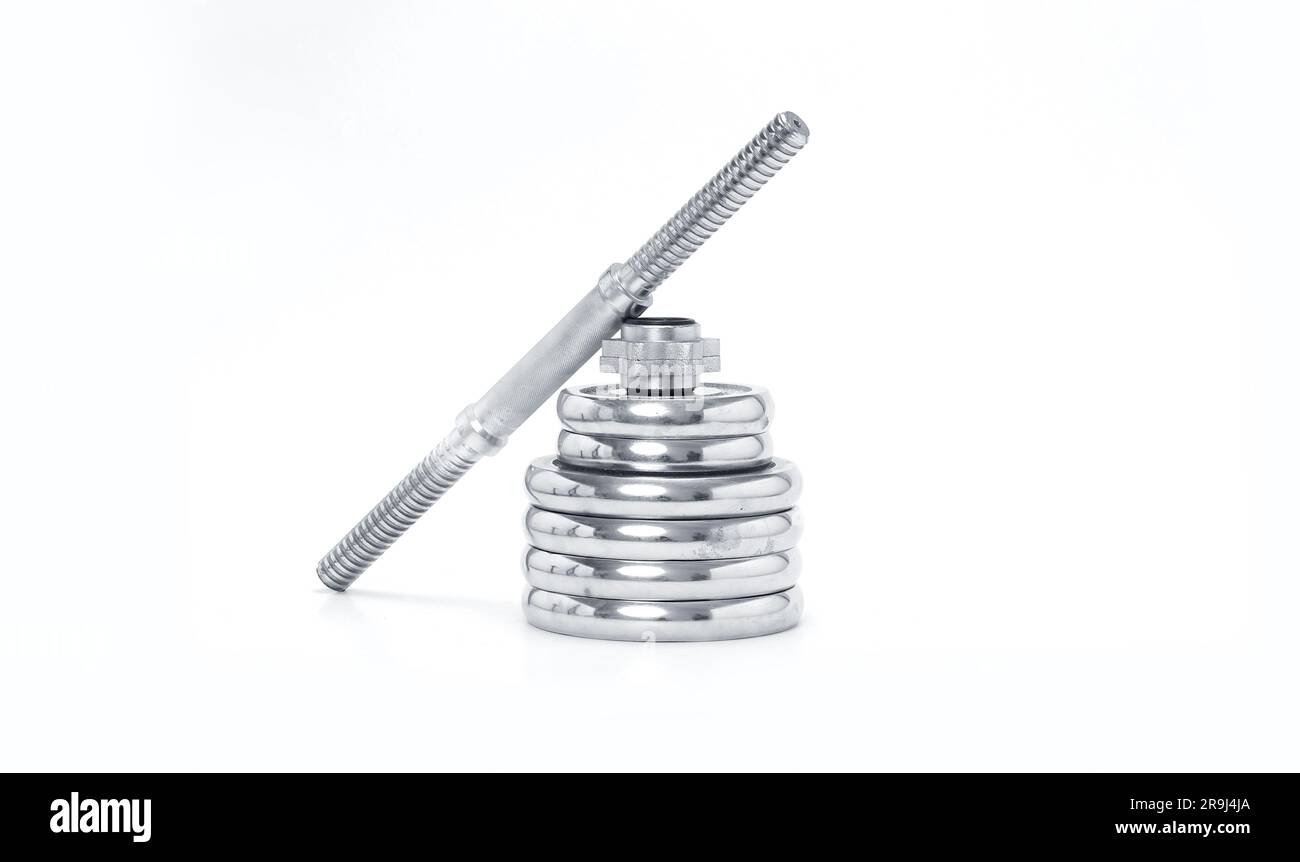 asta manubrio e peso in acciaio cromato placcato Foto Stock