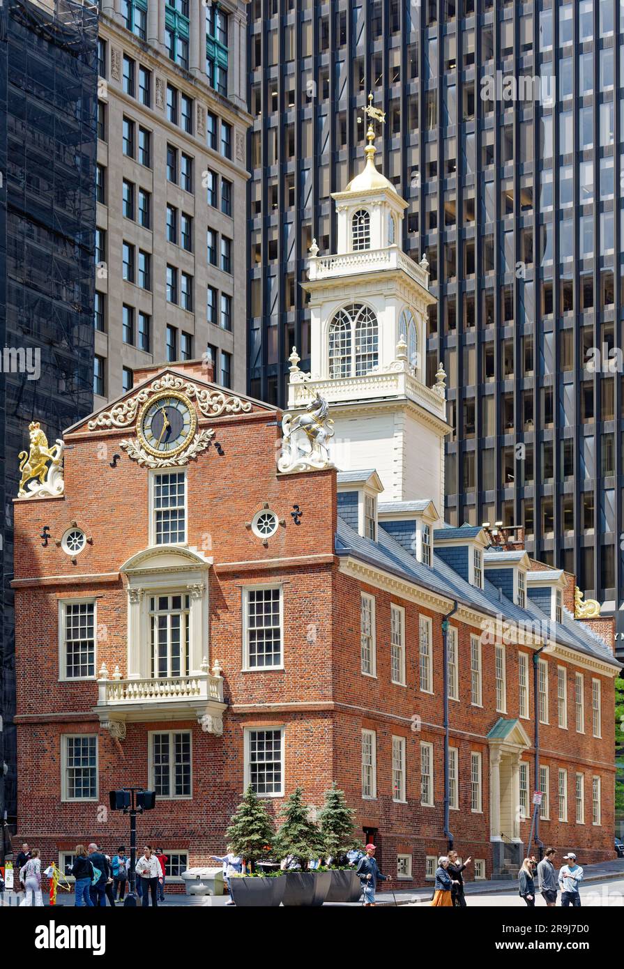 Old State House è l'ex sede del governo restaurata per la città di Boston, la contea di Suffolk e il Commonwealth del Massachusetts. Foto Stock
