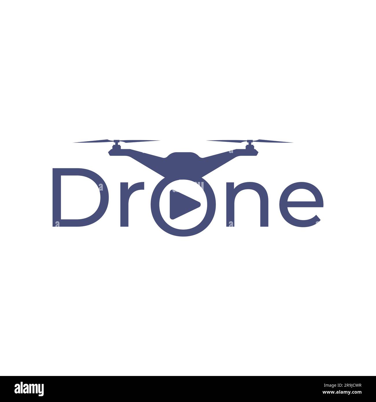 Logo tipografia droni testo droni con lettera o come simbolo del video o modello di logo piatto dell'obiettivo della fotocamera droni Illustrazione Vettoriale