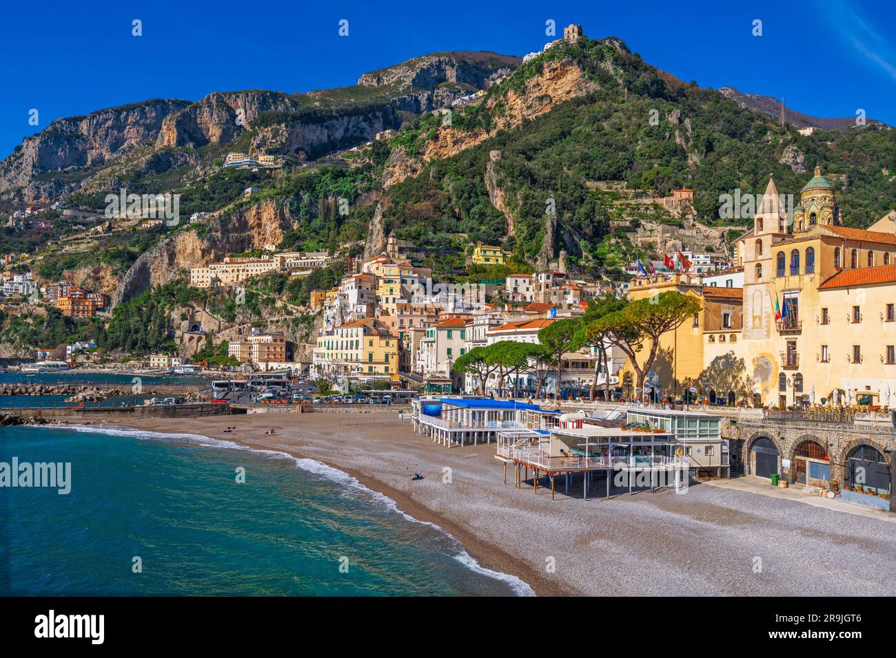 Amalfi, Italia skyline della città costiera sul Mar Tirreno. Foto Stock
