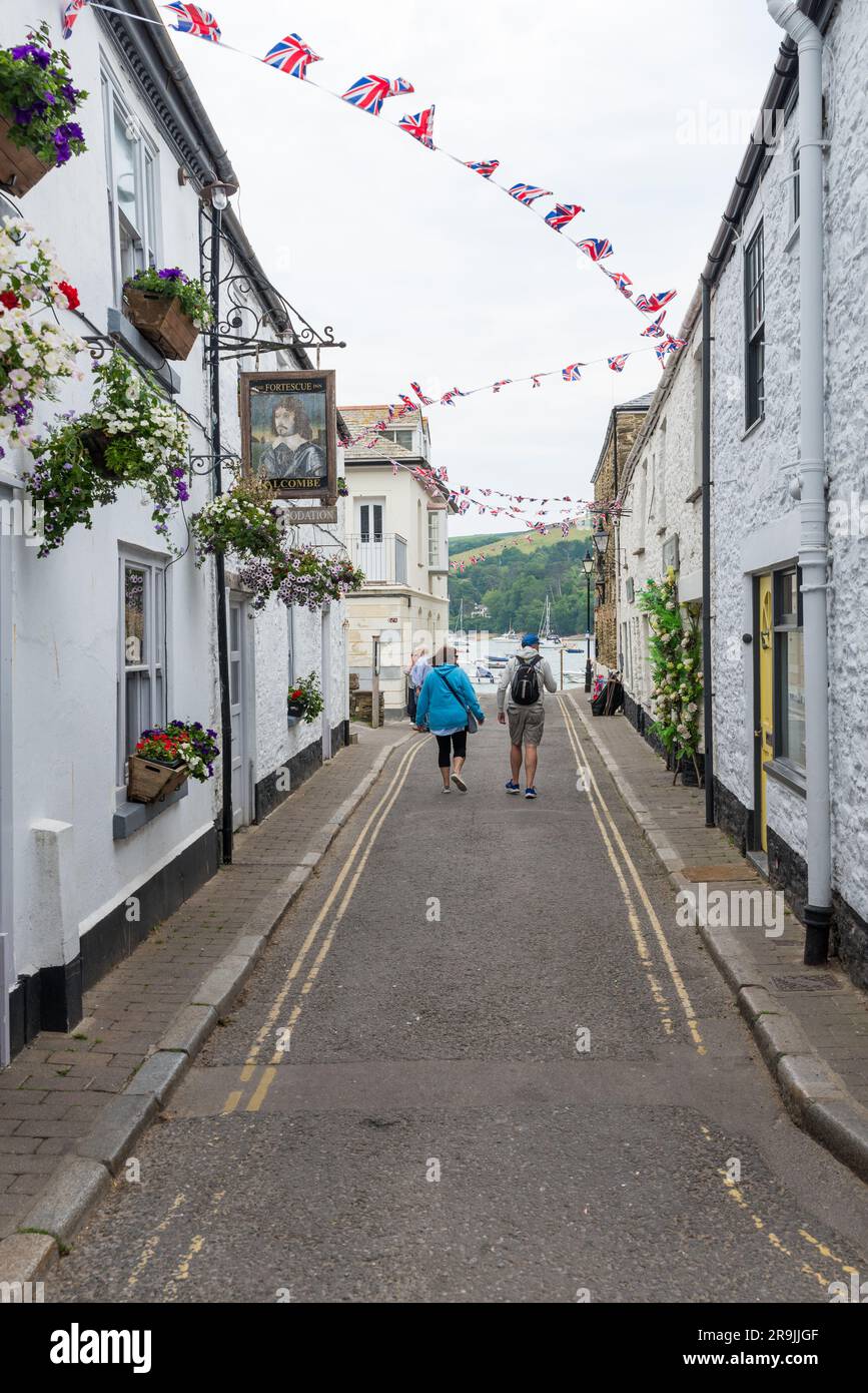 Ammira Union Street verso l'estuario nella città costiera di South Hams di Salcombe, Devon Foto Stock