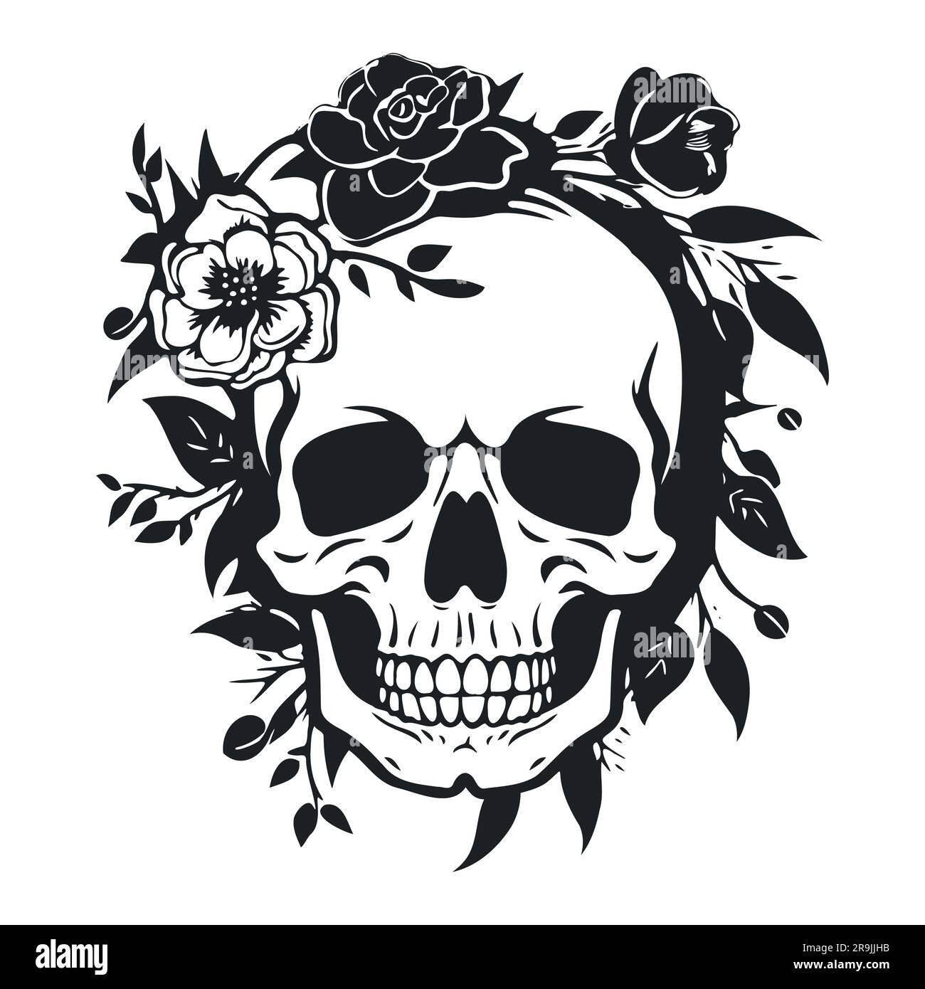 Cranio con le piante succulente. Illustrazione vettoriale. Illustrazione Vettoriale