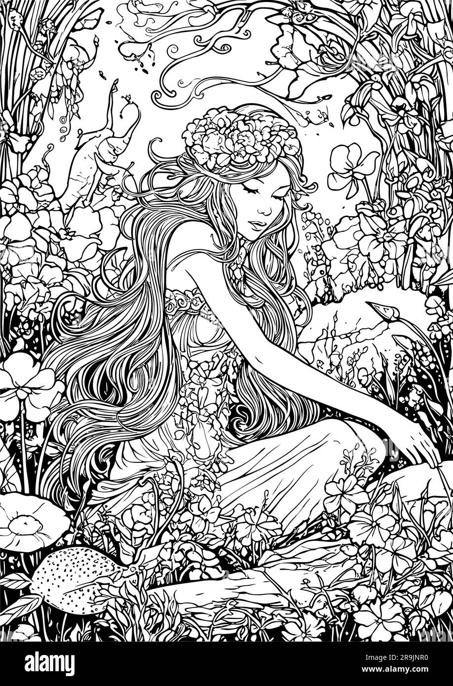 Enchanted Realm, Princess Coloring Book Pages Illustrazione Vettoriale