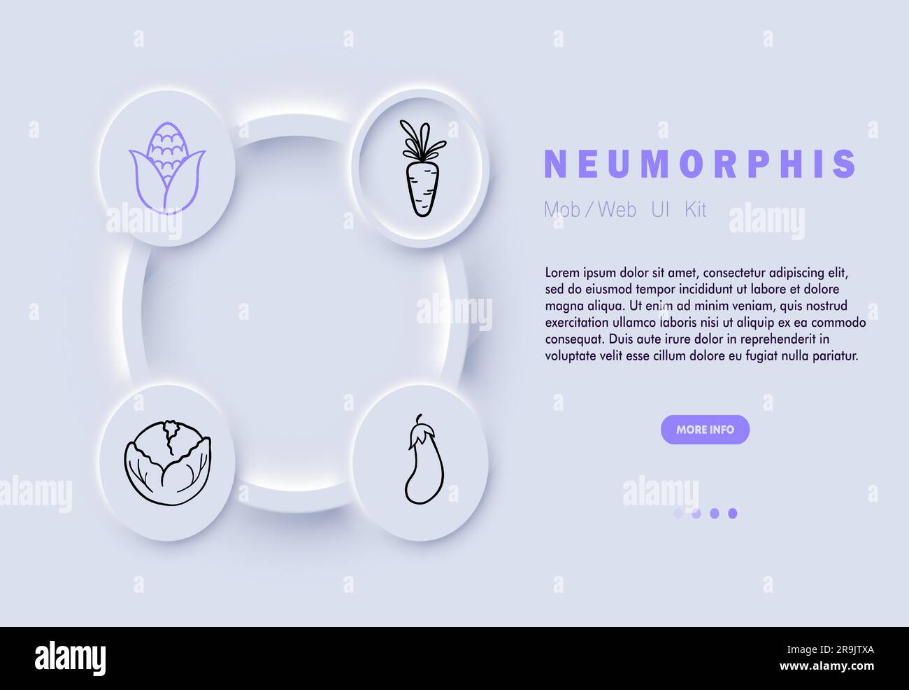 Icona verdure. Cibo nutriente, nutrizione a base vegetale, alimentazione sana, vitamine e minerali. Neomorfismo. Icona linea vettoriale Illustrazione Vettoriale