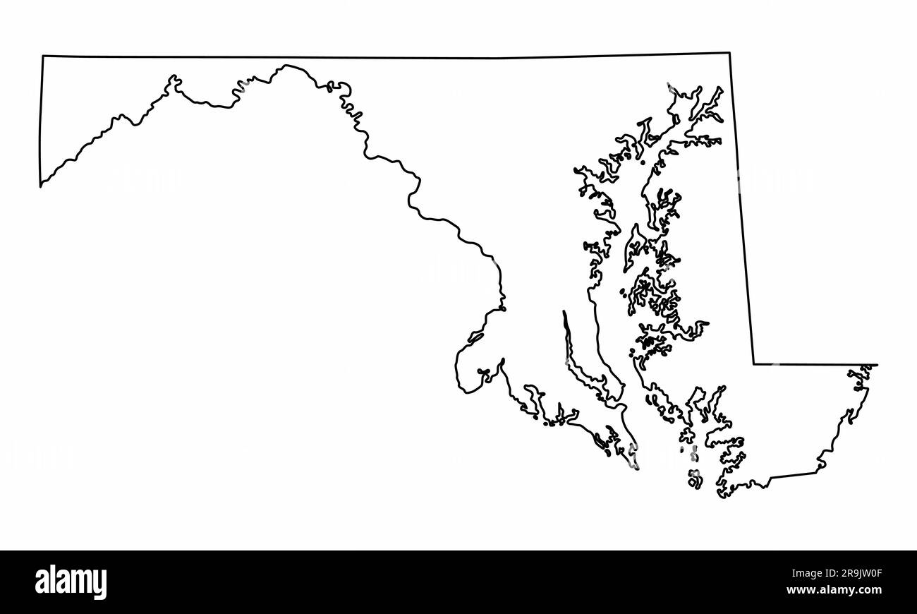 Profilo della mappa dello stato del Maryland isolato su sfondo bianco Illustrazione Vettoriale