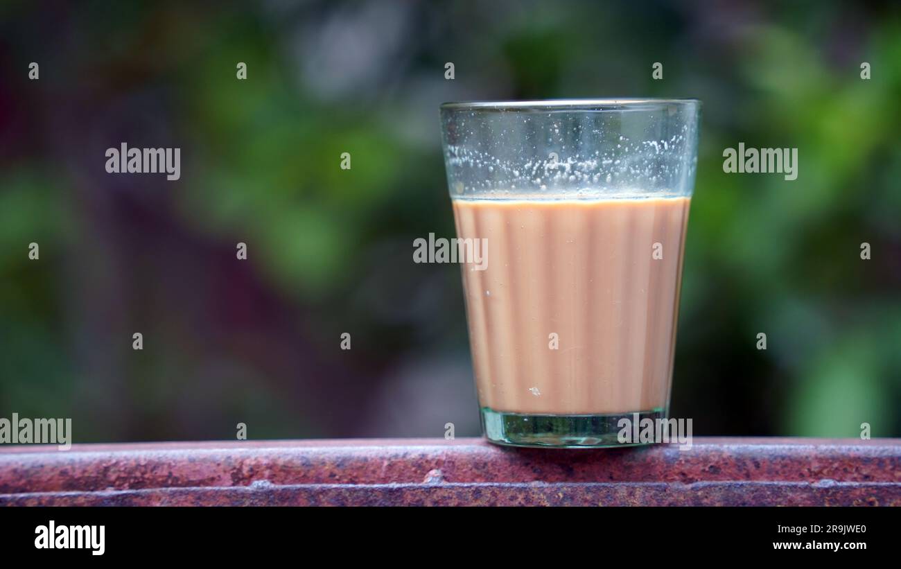 Tè al latte fresco o Kadak Chai indiano. Foto Stock