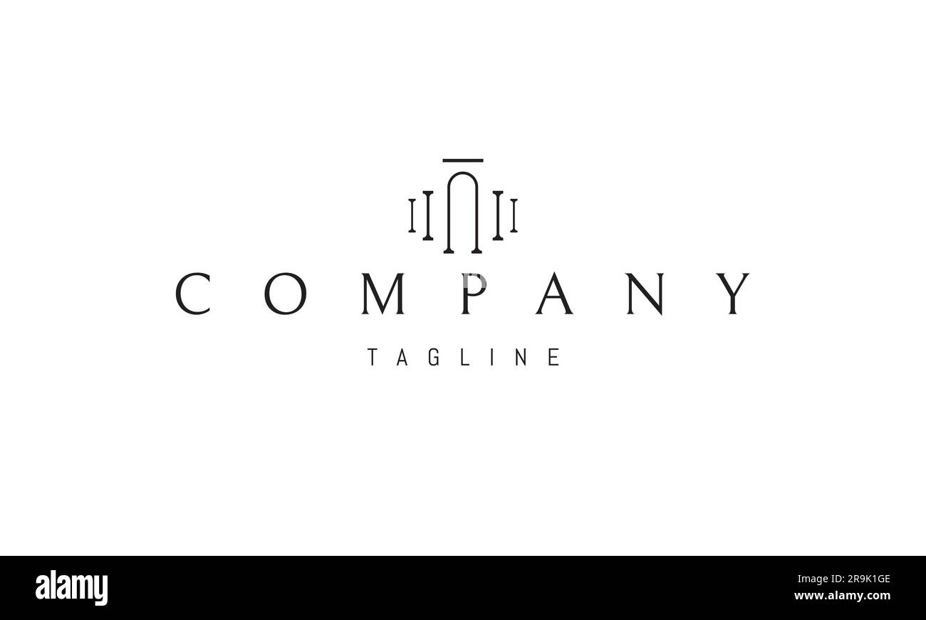 Logo vettoriale su cui un'immagine astratta di un vecchio ponte ad arco in stile lineare. Illustrazione Vettoriale