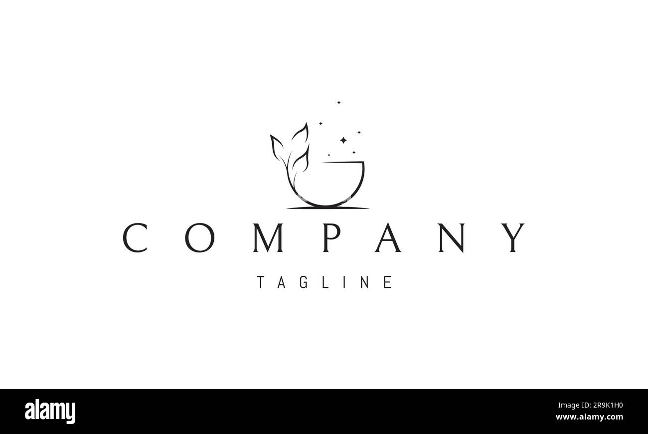 Logo vettoriale sul quale un'immagine astratta di una lastra fatta di ramoscello di legno con foglie. Illustrazione Vettoriale