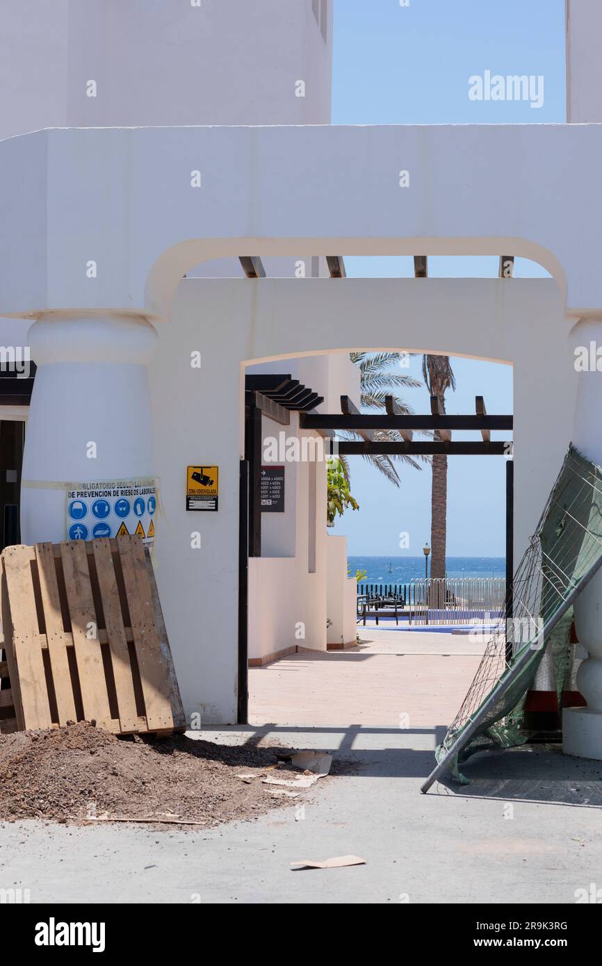 Ingresso chiuso per riparazione e manutenzione Caleta de Fuste Fuerteventura, Isole Canarie Spagna Foto Stock