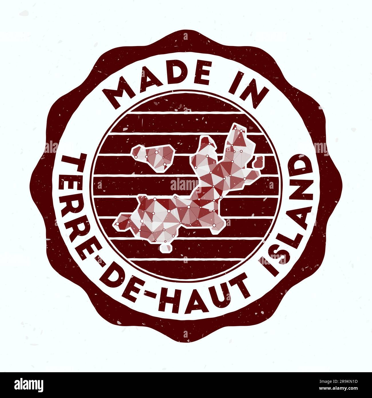 Prodotto nell'isola Terre-de-Haut. Timbro rotondo. Sigillo dell'isola Terre-de-Haut con forma di confine. Badge vintage con testo circolare e stelle. Illustrazione Vettoriale
