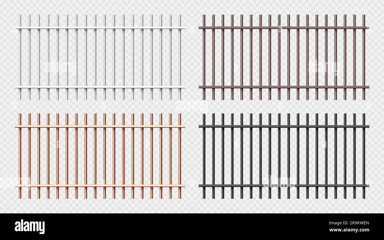 Varie barrette di prigione in metallo lucido collezione. Gabbia di prigione dettagliata e realistica, recinzione di ferro della prigione. Beffa del background criminale. Illustrazione vettoriale Illustrazione Vettoriale