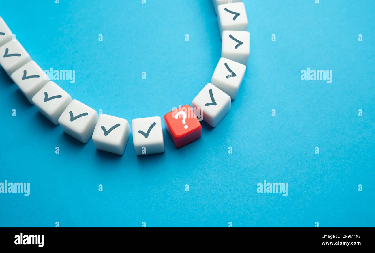 La domanda è tra le risposte corrette. Risoluzione dei problemi. Indagare sui problemi. Correzione degli errori. Il fatto rimane in discussione. Problema sconosciuto Foto Stock