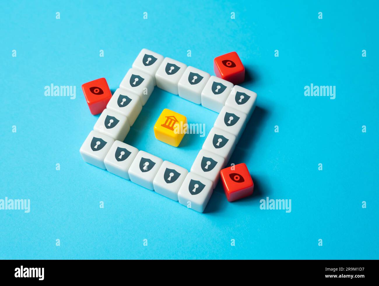 Spiare un governo o una banca. Spionaggio e sorveglianza. Ricerca di informazioni sensibili. Dati personali e transazioni finanziarie. Protezione Foto Stock