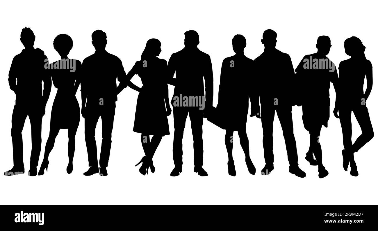 Uomini e donne, un gruppo di uomini d'affari in piedi. Gruppo di persone eterogenee. Illustrazione del vettore piatto isolata sullo sfondo. Illustrazione Vettoriale Uomini e donne, un gruppo di uomini d'affari in piedi. Gruppo di persone eterogenee. Illustrazione del vettore piatto isolata sullo sfondo. Illustrazione Vettoriale