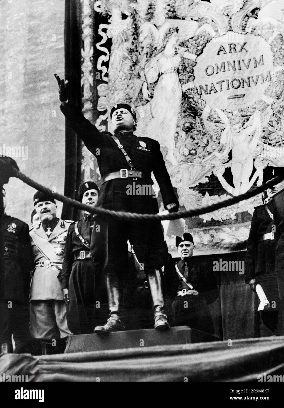 Benito Mussolini, primo Ministro d'Italia e dittatore fascista, discorso, Roma, Italia, Stati Uniti Office of War Information, agosto 1936 Foto Stock