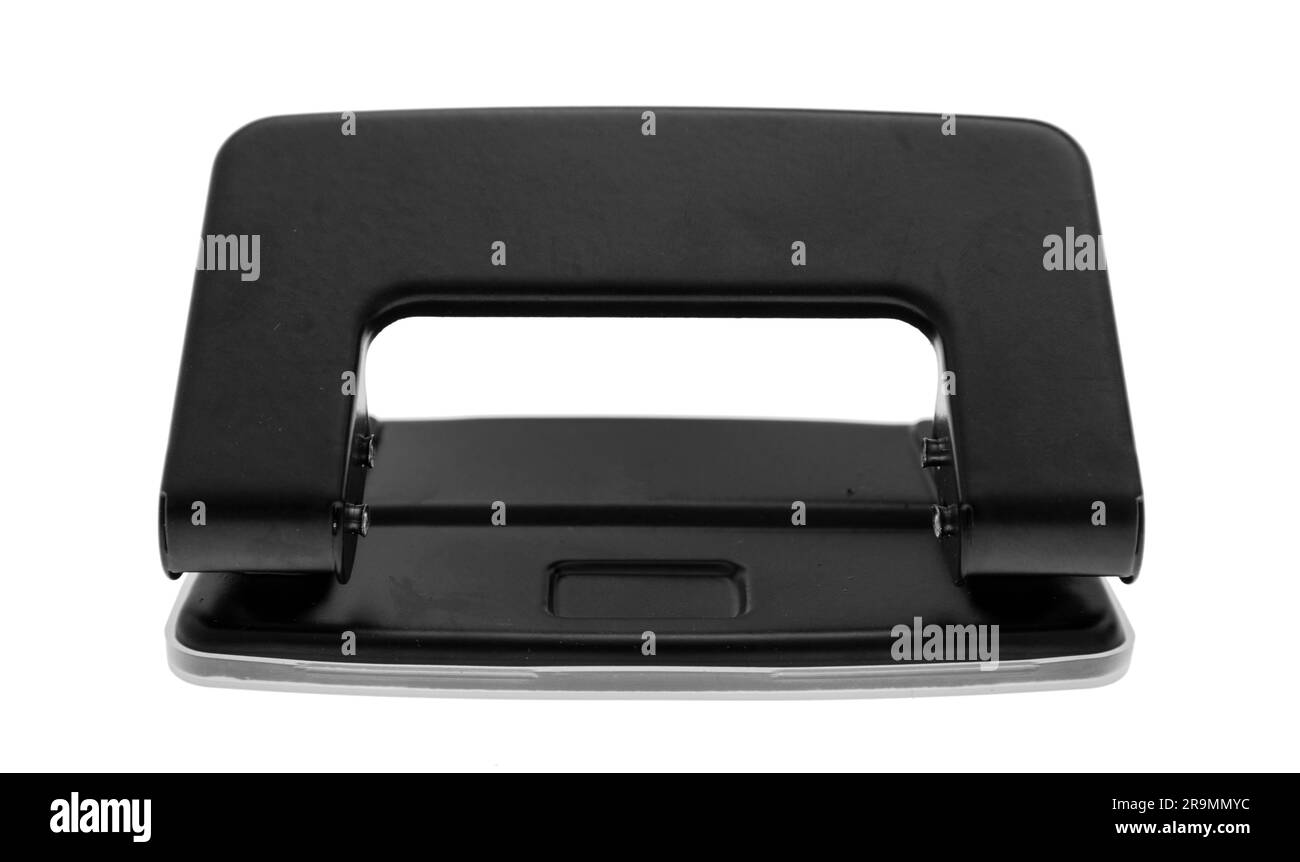 Perforatore buco nero isolato su bianco, Office suppy Foto Stock