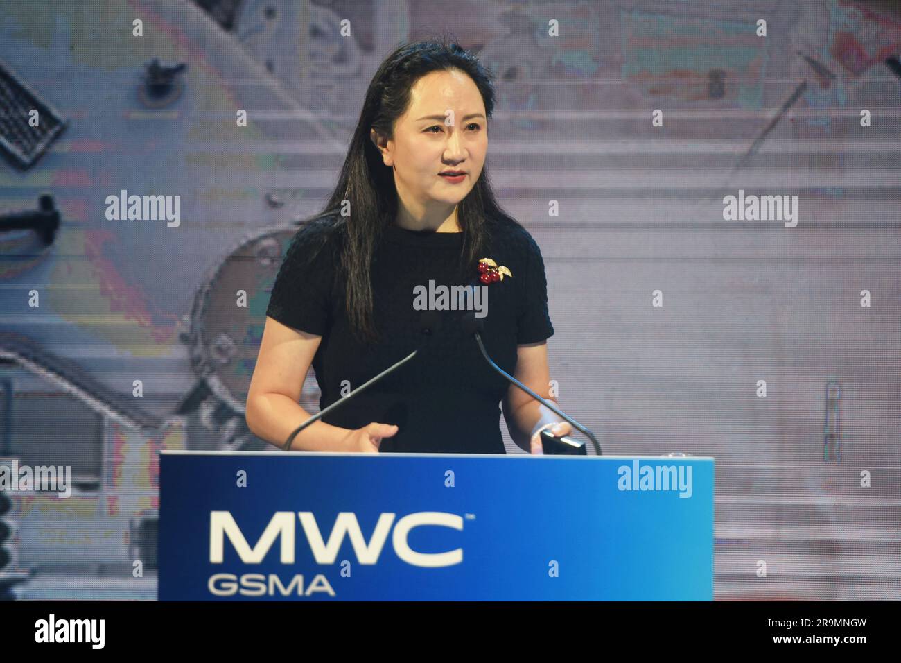 SHANGHAI, CINA - 28 GIUGNO 2023 - Meng Wanzhou tiene un discorso di apertura al Mobile World Congress del 2023 a Shanghai, Cina, il 28 giugno 2023. Meng Wan Foto Stock