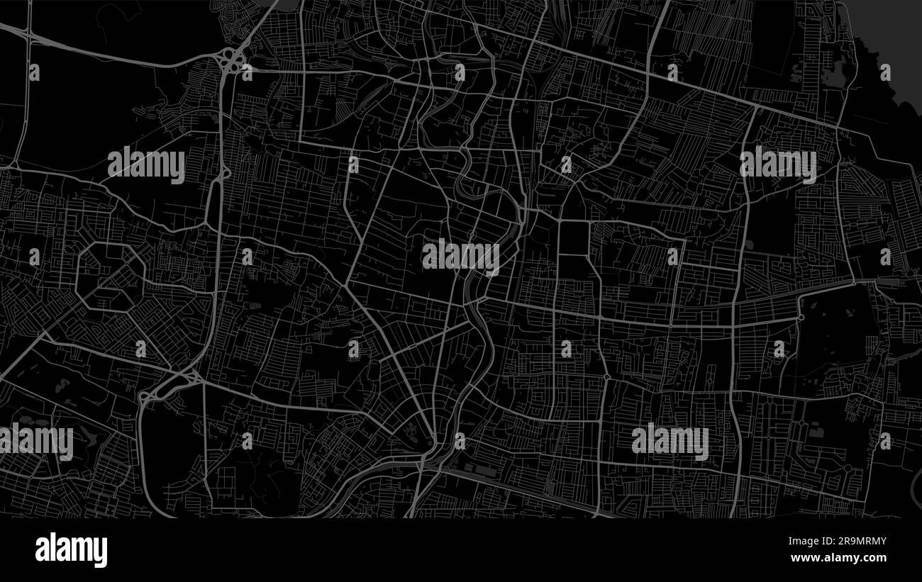 Mappa della città di Surabaya. Poster urbano in bianco e nero. Immagine della mappa stradale con vista dell'area verticale della città metropolitana. Illustrazione Vettoriale