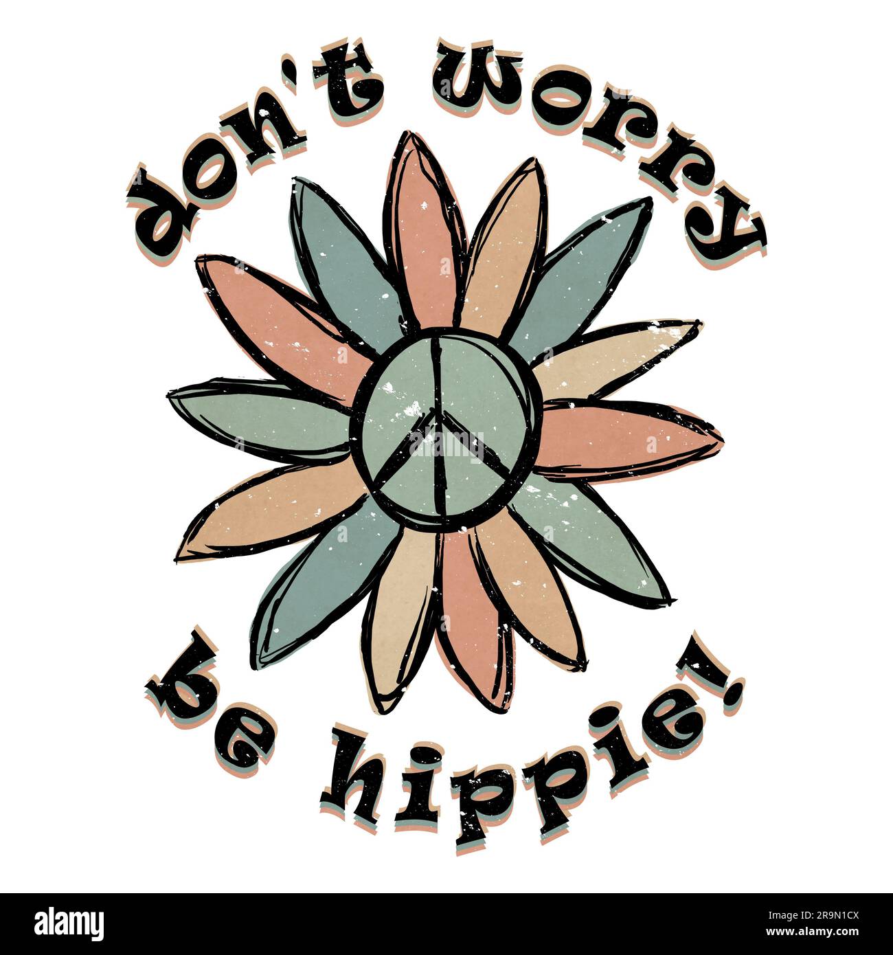 Non preoccuparti - Be Hippie - carino retro Grunge Peace Sign Flower Foto Stock