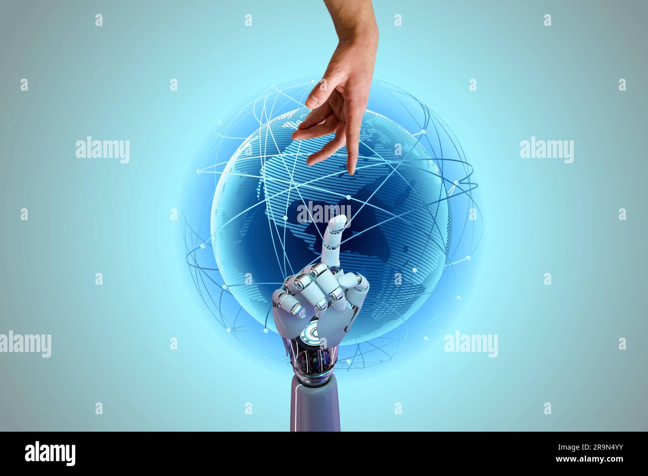 Download di sfondi per mani umane e robotiche, intelligenza artificiale, sfondo Foto Stock