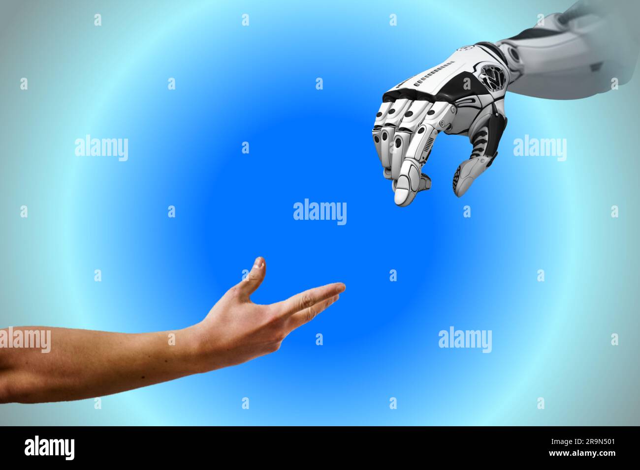 Download di sfondi per mani umane e robotiche, intelligenza artificiale, sfondo Foto Stock