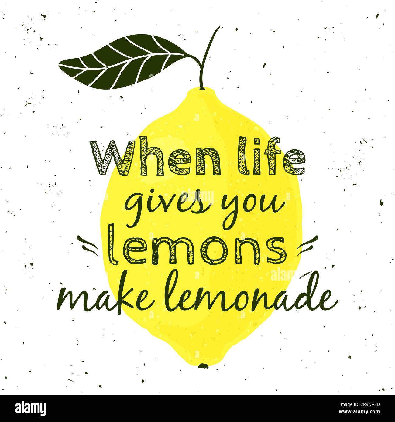 Illustrazione vettoriale con limone e citazione motivazionale "quando la vita ti dà i limoni, fai la limonata". Poster tipografico per stampa, t-shirt, saluto c Illustrazione Vettoriale