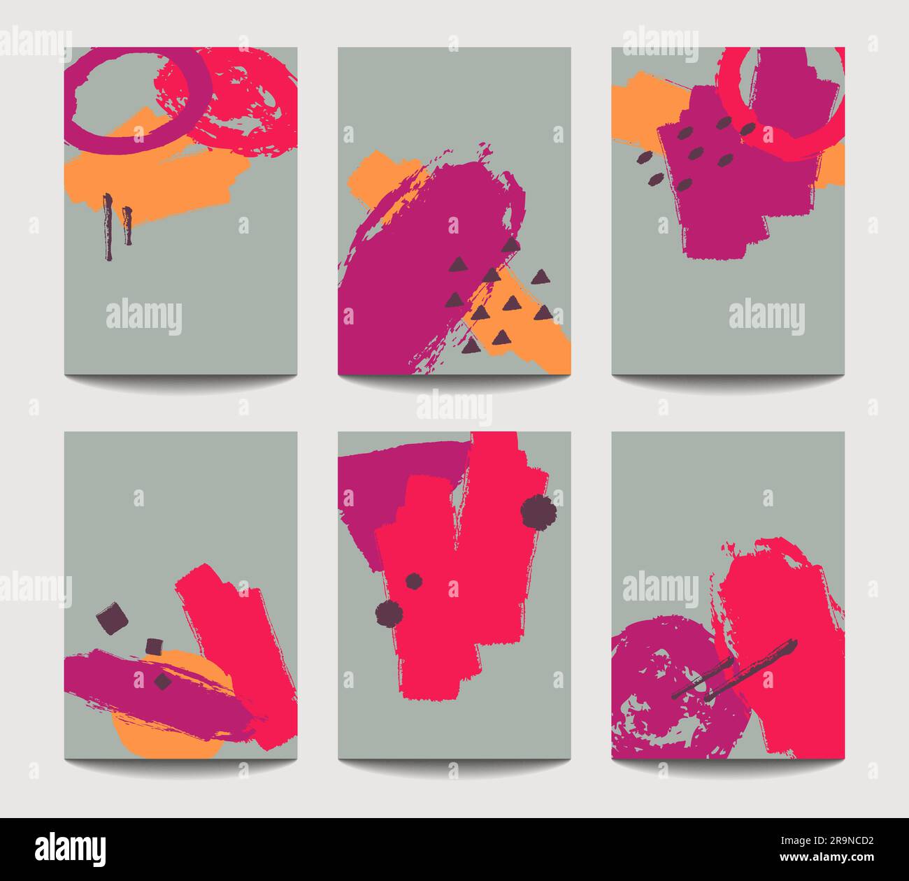 Modelli di brochure vettoriali alla moda con elementi geometrici a pennello disegnati a mano. Design moderno e minimalista per poster, banner, presentazione di copertina, Illustrazione Vettoriale