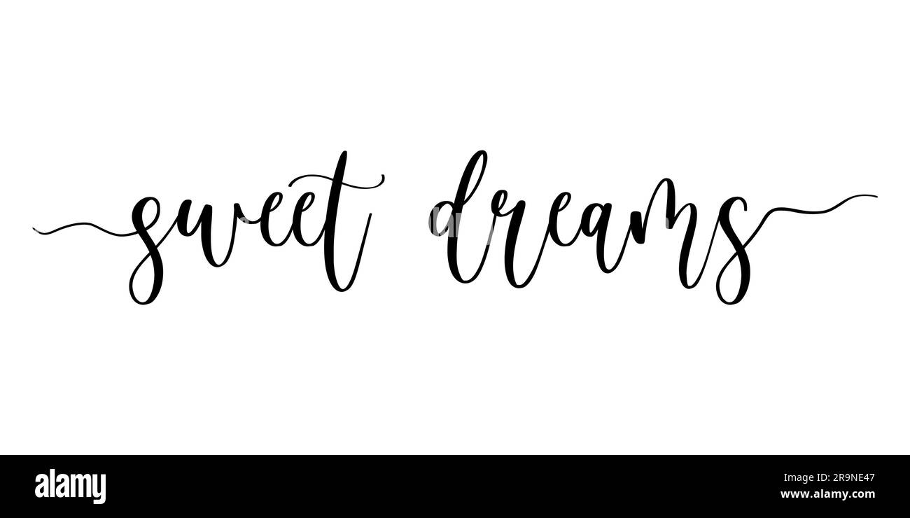 Illustrazione vettoriale di Sweet Dreams scritte a mano con una moderna scrittura a pennello. Design di striscioni, poster, stampa, volantini, calligrafia isolata su sfondo bianco Illustrazione Vettoriale